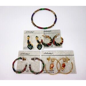 Alabaster Gold Tone Multicolor Hoop Earrings & Bracelet